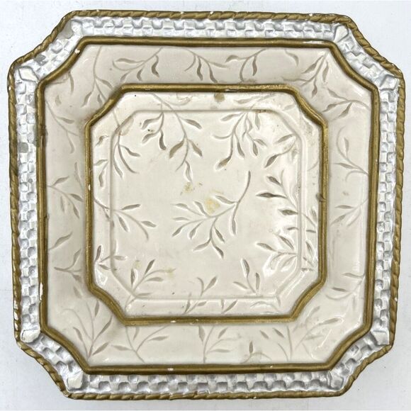 Fitz And Floyd Home Fragrance Plate Candle or Potpourri Cream Floral Gold Square - Picture 1 of 2